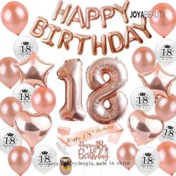 Joya® 18 Jaar Verjaardag Versiering Rose Goud | Ballonnen Slinger Rosé Gold | achttien sjerp | happy birthday